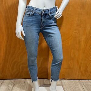 Etica Lily Medium Wash Denim Mid Rise Raw Hem Skinny Jeans Size 27